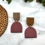 Textured Arch & Wood Dangle Earrings
